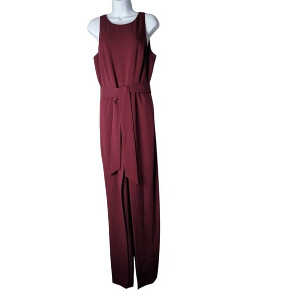 INC International Concepts Pants - INC Jumpsuit Size 6 Sleeveless Maroon Tie Front Back Zip One Piece Pantsuit Luxe